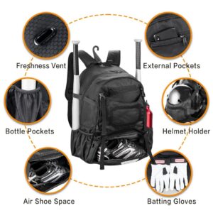 Himal Pro Baseball Bag Pro Baseball Bat Backpack for Baseball, TBall Softball Equipment Gear for Adults Holds 5 Bats, Helmet, Gloves, Cleats, Shoe Helmet Holder, Shoes Compartment Fence Hook