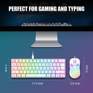 RedThunder 60% Mini Gaming Keyboard and Mouse Combo, Lightweight, Ultra-Compact 61 Keys RGB Backlit,7200 DPI Honeycomb Optical Mouse, Wired Gaming Set for PC MAC PS5 Xbox Gamer(White)