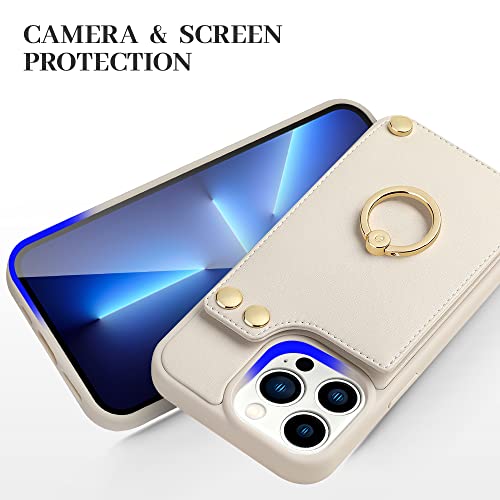 LAMEEKU for iPhone 13 Pro Max Wallet Case with Card Holder, 360°Rotation Ring Stand, Leather Kickstand Card Slots Case,RFID Blocking Shockproof Cover for Women and Men for Apple 13 Pro Max 6.7'' Beige