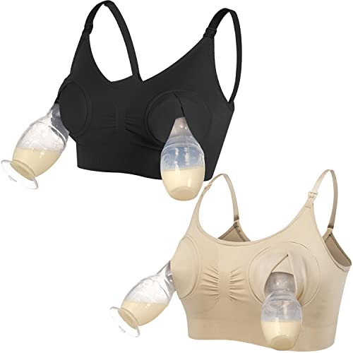 haakaa Pumping Bra Hands Free 3-in-1 Nursing Bras for Breastfeeding, Adjustable Wireless Comfortable Breast Pump Bra, Suitable for Medela,Lansinoh,Philips Avent,Spectra etc(1 Pack, Black, Medium)