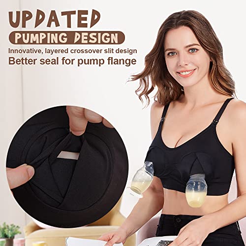 haakaa Pumping Bra Hands Free 3-in-1 Nursing Bras for Breastfeeding, Adjustable Wireless Comfortable Breast Pump Bra, Suitable for Medela,Lansinoh,Philips Avent,Spectra etc(1 Pack, Black, Medium)