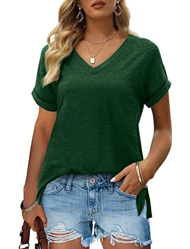 St Patricks Day Shirt Women Summer V Neck Loose Fitting Tunic Tops for Leggings Green L