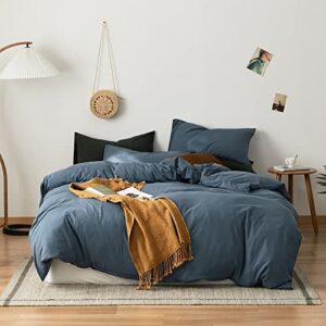 dark blue duvet cover king size men bedding solid color modern bedding collection for adults easy care comforter cover zipper closure jersey knit bed duvet quilt cover with 2 pillowcases