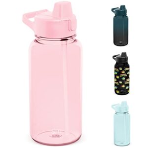 simple modern 32oz water bottle with silicone straw lid & motivational measurement markers | reusable bpa-free tritan plastic lightweight sports bottles for gym | summit collection | blush