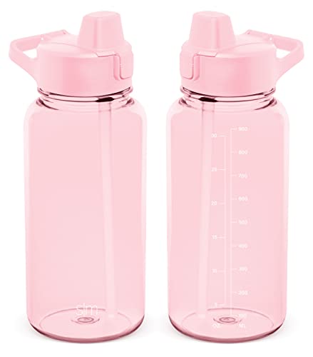 Simple Modern 32oz Water Bottle with Silicone Straw Lid & Motivational Measurement Markers | Reusable BPA-Free Tritan Plastic Lightweight Sports Bottles for Gym | Summit Collection | Blush