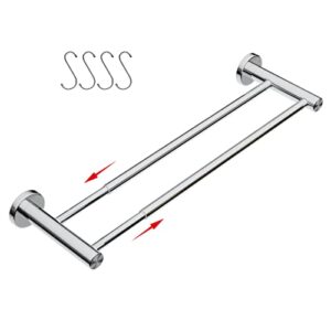 adjustable 16 to 27.6 inch double bath towel bar, zuext chrome finished stainless steel towel holder hanger, wall mount expandable hand towel rod for bathroom kitchen, 1" tube towel rail rack w/hooks
