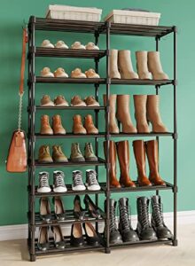 tabiger 9 tier shoe rack for entryway 32-35 pairs, diy stackable metal shoe rack for closet, sturdy shoe organizer for entryway, shoe shelf closet shelf organizer with 4 hooks, 55.6"x34.6"x12.2"