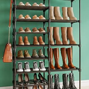 TABIGER 9 Tier Shoe Rack for Entryway 32-35 Pairs, DIY Stackable Metal Shoe Rack for Closet, Sturdy Shoe Organizer for Entryway, Shoe Shelf Closet Shelf Organizer with 4 Hooks, 55.6"x34.6"x12.2"