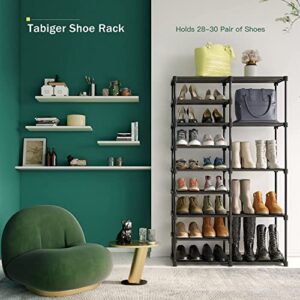 TABIGER 9 Tier Shoe Rack for Entryway 32-35 Pairs, DIY Stackable Metal Shoe Rack for Closet, Sturdy Shoe Organizer for Entryway, Shoe Shelf Closet Shelf Organizer with 4 Hooks, 55.6"x34.6"x12.2"