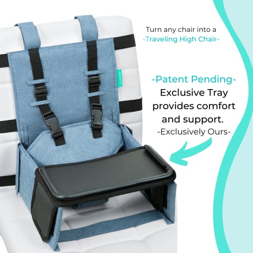 Portable High Chair for Travel with Exclusive Compact Tray - High Chair Seat Safely Attaches to Most Chairs - Toddler & Baby Essential - Baby Travel Accessories