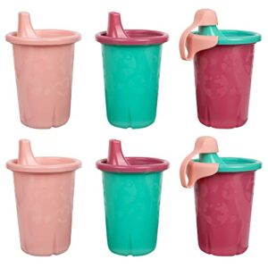 the first years greengrown reusable spill-proof sippy cups - toddler cups with straws - pink/teal - 6 count