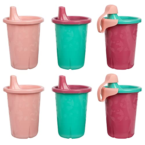 The First Years GreenGrown Reusable Spill-Proof Sippy Cups - Toddler Cups with Straws - Pink/Teal - 6 Count