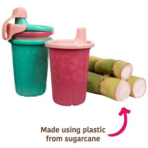 The First Years GreenGrown Reusable Spill-Proof Sippy Cups - Toddler Cups with Straws - Pink/Teal - 6 Count