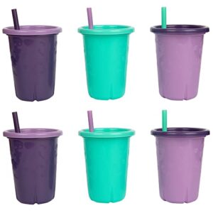the first years greengrown reusable spill-proof straw cups – toddler straw cup – 6 pack – purple/teal