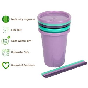 The First Years GreenGrown Reusable Spill-Proof Straw Cups – Toddler Straw Cup – 6 Pack – Purple/Teal