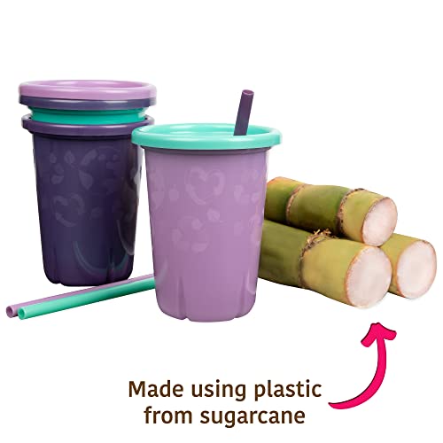 The First Years GreenGrown Reusable Spill-Proof Straw Cups – Toddler Straw Cup – 6 Pack – Purple/Teal