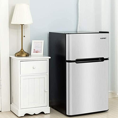 3.2 Cu.Ft Mini Refrigerator Compact Refrigerator Mini Fridge Stainless Steel with Freezer,2 door, for Dorm,Garage, Camper, Basement or Office,Silver, ‎Silver, ‎19.1 x 20.1 x 33.5 inches