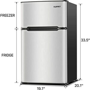 3.2 Cu.Ft Mini Refrigerator Compact Refrigerator Mini Fridge Stainless Steel with Freezer,2 door, for Dorm,Garage, Camper, Basement or Office,Silver, ‎Silver, ‎19.1 x 20.1 x 33.5 inches