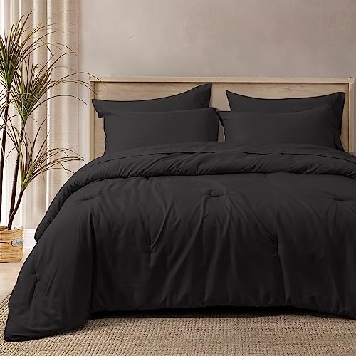 PHF Ultra Soft Comforter Sets Queen-7 Pieces Bed in A Bag Comforter & Sheet Set All Season-Comfy Lightweight Bedding Set Comforter, Sheets, Pillowcases & Shams, Black