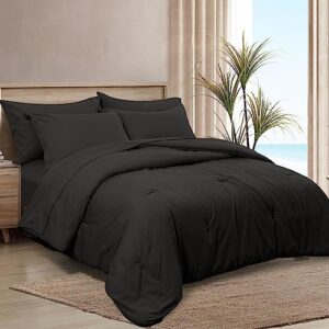 PHF Ultra Soft Comforter Sets Queen-7 Pieces Bed in A Bag Comforter & Sheet Set All Season-Comfy Lightweight Bedding Set Comforter, Sheets, Pillowcases & Shams, Black