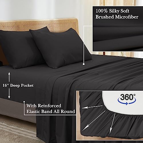 PHF Ultra Soft Comforter Sets Queen-7 Pieces Bed in A Bag Comforter & Sheet Set All Season-Comfy Lightweight Bedding Set Comforter, Sheets, Pillowcases & Shams, Black