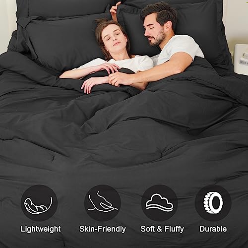 PHF Ultra Soft Comforter Sets Queen-7 Pieces Bed in A Bag Comforter & Sheet Set All Season-Comfy Lightweight Bedding Set Comforter, Sheets, Pillowcases & Shams, Black