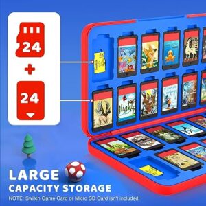 CYKOARMOR Switch Game Case Holder for Nintendo Switch/OLED/Lite Game Card, Switch Game Holder with 24 Game Slots & 24 Micro SD Card Slots, Switch Game Card Case Compact Switch Cartridge Case Red Blue