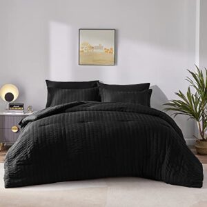 cozylux queen seersucker comforter set with sheets black bed in a bag 7-pieces all season bedding sets with comforter, pillow sham, flat sheet, fitted sheet, pillowcase