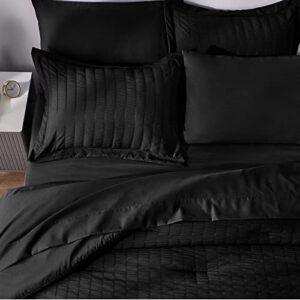 CozyLux Queen Seersucker Comforter Set with Sheets Black Bed in a Bag 7-Pieces All Season Bedding Sets with Comforter, Pillow Sham, Flat Sheet, Fitted Sheet, Pillowcase