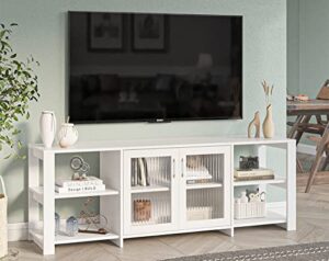 panana 2doors tv stand television stands cabinet with 8 cubby storage cabinets for living room bedroom for tvs up to 70 inches (white)