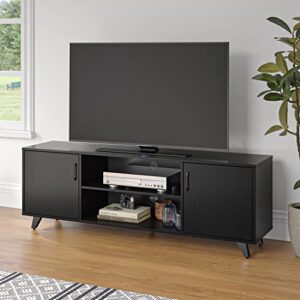 panana modern tv stand for 70 inch tv, entertainment center television stands black tv console with storage cabinets and open shelves media console tv table for living room bedroom