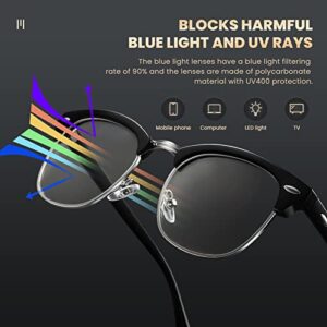 Rutony 3 Pack Blue Light Glasses Men Women, Retro Semi Rimless Anti UV400 Clear Lenses, Round Clear Computer Gaming Eyewear