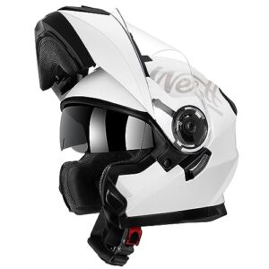 westt open face motorcycle helmet - helmets for adults motorcycle dirtbike motocross - atv helmet dual visor chin liftable dot approved(xl/white torque x)