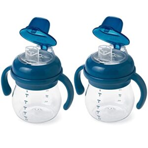 oxo tot transitions soft spout sippy cup with removable handles, navy, 6 ounce (2 pack)