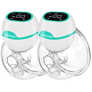 aidmom wearable breast pump hands free s12 pro with touch screen+3 modes+9 levels, electric breast pump hands free portable breast feeding pumps for breastfeeding low noise-19mm 21mm 24mm 28mm flanges