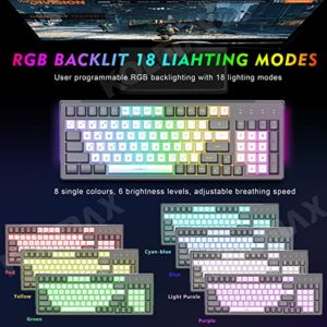 KOLMAX GK98 Wireless Gaming Keyboard,2.4G Rechargeable RGB Gaming Keyboard,RGB Backlit Ergonomic 98 Keys Mechanical Feeling Keyboard for Windows Mac PC Xbox PS4 Gamers(GreyWhite)