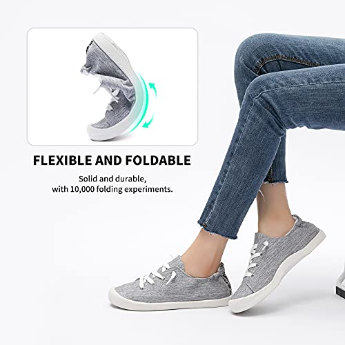 BENPAO Womens Canvas Slip On Shoes White Black Fashion Sneakers Loafers Shoes for Women(Grey, US11)