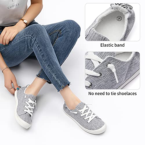 BENPAO Womens Canvas Slip On Shoes White Black Fashion Sneakers Loafers Shoes for Women(Grey, US11)