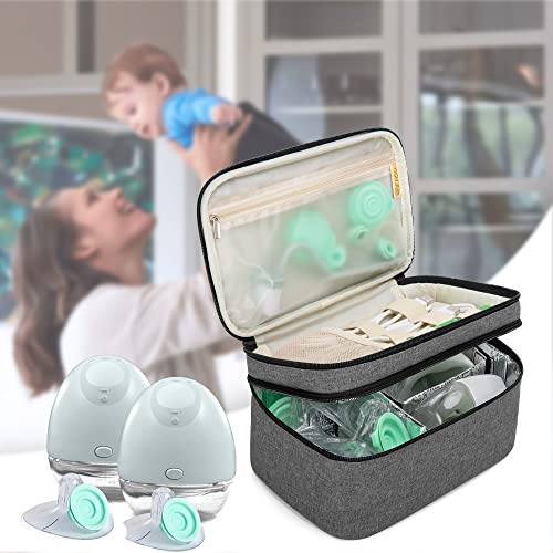 BAFASO Breast Pump Bag Compatible with Willow and Elvie Breast Pump or Momcozy S12 Pro, Carrying Case for Wearable Breast Pump and Extra Parts, Gray