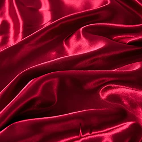 Ydtwnyq 3 PCS Burgundy Red Satin Silky Duvet Cover Queen Size Luxury Silky Bedding Set Super Soft Solid Color 90"x90" Duvet Cover,2 Pillowcases(Queen,Burgundy Red)
