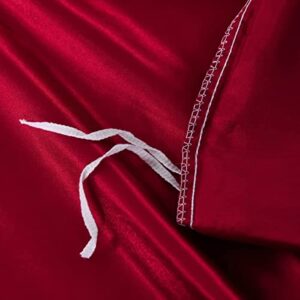 Ydtwnyq 3 PCS Burgundy Red Satin Silky Duvet Cover Queen Size Luxury Silky Bedding Set Super Soft Solid Color 90"x90" Duvet Cover,2 Pillowcases(Queen,Burgundy Red)