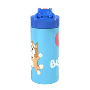 zak! Bluey - Stainless Steel Vacuum Insulated Water Bottle - 14 oz - Durable & Leak Proof - Flip-Up Straw Spout & Built-In Carrying Loop - BPA Free