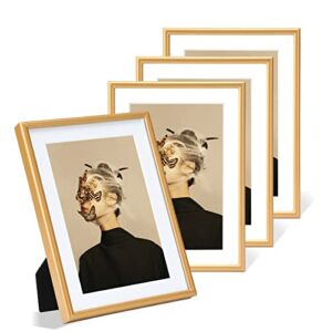 fkvat 4x6 picture frame set of 4, matted gold simple modern thin aluminum metal photo frame fits 3x5 with mat or 4x6 without mat photo. display for tabletop or wall collage. (horizontal & vertical). with white and black mats.