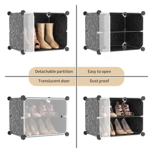 WEXCISE Portable Shoe Rack Organizer with Door, 96 Pairs Shoe Storage Cabinet Easy Assembly, Plastic Adjustable Shoe Storage Organizer Stackable Detachable Free Standing DIY Expandable 12 Tier Black