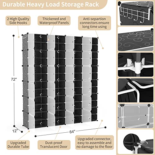 WEXCISE Portable Shoe Rack Organizer with Door, 96 Pairs Shoe Storage Cabinet Easy Assembly, Plastic Adjustable Shoe Storage Organizer Stackable Detachable Free Standing DIY Expandable 12 Tier Black