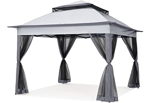 COOSHADE 11x11Ft Easy Pop Up Gazebo Tent Instant Outdoor Canopy Shelter with Mosquito Netting Walls(Dark Grey)
