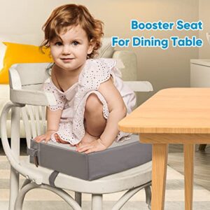 Toddler Booster Seat for Dining Table, Upgraded Sponge PU Waterproof Non-Slip Bottom Booster Seat Dining Toddler with 2 Adjustable Straps, Portable Travel Booster Seat for Table Toddler (Grey)