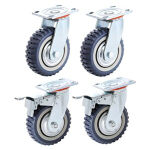 chrov 6 inch heavy duty plate casters wheels set of 4 swivel casters 1322lbs smooth silent 360 degree rotation ball bearing (2 with brake lock, 2 without brake)