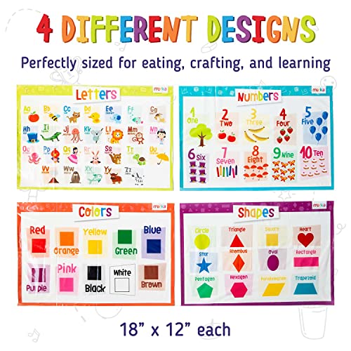 merka Disposable Placemats for Baby Disposable Placemats for Toddlers Disposable Baby Placemats Letters Numbers Shapes Colors Set of 60