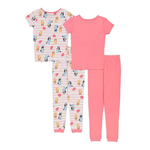 Bluey Girls' 4-Piece Snug-Fit Cotton Pajamas Set, Loves Bingo, 6